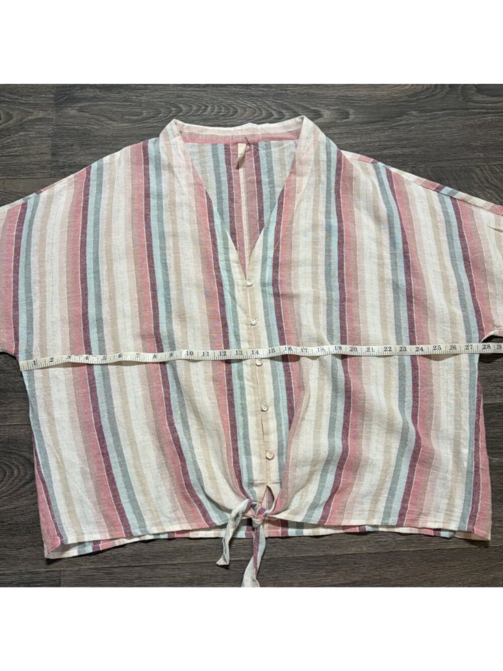Elan Womens Striped Tie Front Top Size 2X Lightweight Button Down Preppy - Picture 9 of 10